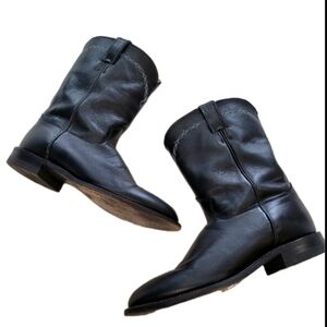 Justin Men's 11.5 EE Black Western Boots Cowboy Moto White Embroidery Roper